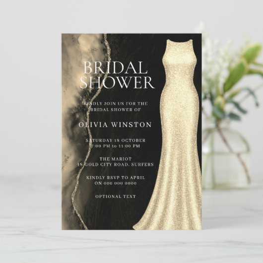 Gold & Black Elegant Bridal Shower 招待状 (スタンド正面)