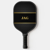 Gold Black Faux Carbon Monogram Pickleball Paddle ピックルボールラケット (正面)