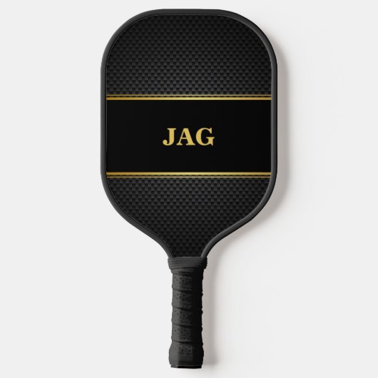 Gold Black Faux Carbon Monogram Pickleball Paddle ピックルボールラケット (裏面)
