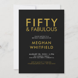 Gold Black Fifty and Fabulous 50th Birthday Party 招待状