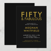 Gold Black Fifty and Fabulous 50th Birthday Party 招待状 (正面/裏面)