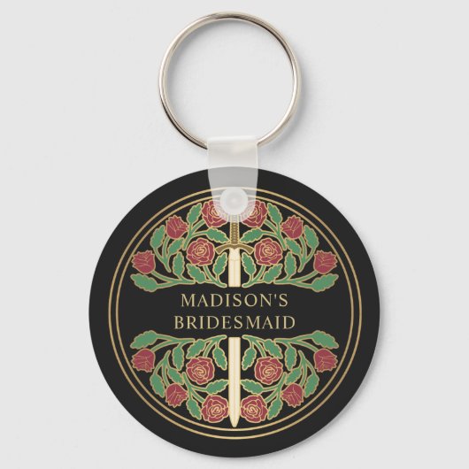Gold Black Floral Bridesmaid Royal Wedding Gift キーホルダー (正面)