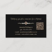 Gold & Black Floral QR Code Business Card 名刺 (裏面)