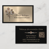 Gold & Black Floral QR Code Business Card 名刺 (正面/裏面)