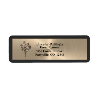 Gold & Black Floral Roses Return Address Label ラベル