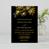 Gold Black Floral Wedding 箔招待状 (立ち正面)