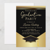 Gold Black Graduation Party Invitation 招待状 (正面/裏面)