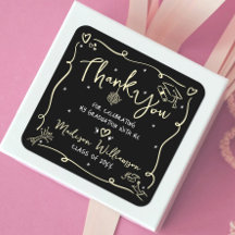Gold Black Hand Drawn Doodles Graduation Thank You