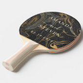 Gold Black Marble Couple Names with Wedding Date 卓球ラケット (正面アングル)