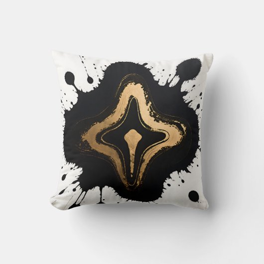 Gold Black Marble Fluid Abstract Luxury クッション (正面)