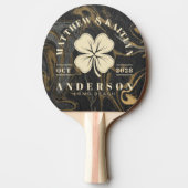 Gold Black Marble Irish Lucky Clover Wedding Crest 卓球ラケット (裏面)
