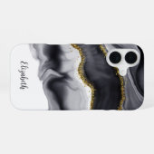 Gold Black Marble Personalize iPhone 16ケース (裏面横)
