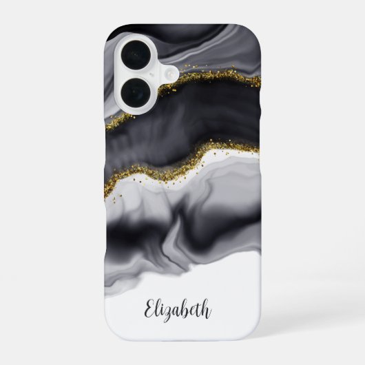 Gold Black Marble Personalize iPhone 16ケース (裏面)