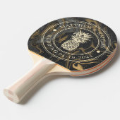 Gold Black Marble Pineapple Wedding Crest & Names 卓球ラケット (正面アングル)
