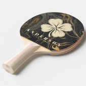 Gold Black Marble Swirl Four Leaf Clover with Name 卓球ラケット (正面アングル)