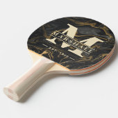 Gold Black Marble Swirl Monogram & Name Overlay 卓球ラケット (正面アングル)