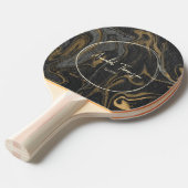 Gold Black Marble Swirl Name in Drawn Circle  卓球ラケット (正面アングル)