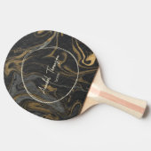 Gold Black Marble Swirl Name in Drawn Circle  卓球ラケット (横)