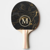 Gold Black Marble Swirl Stone Monogram 卓球ラケット (裏面)