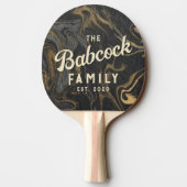 Gold Black Marble Swirl Stone Retro Family Name 卓球ラケット (裏面)
