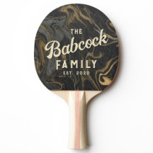 Gold Black Marble Swirl Stone Retro Family Name