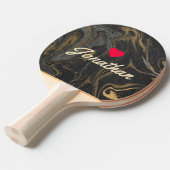 Gold Black Marble Swirl Vintage Heart Signature 卓球ラケット (正面アングル)