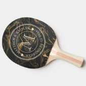 Gold Black Marble Swirl Wedding Monogram Heart 卓球ラケット (横)