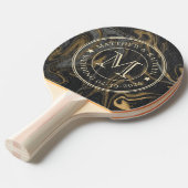 Gold Black Marble Swirl Wedding Monogram Star 卓球ラケット (正面アングル)