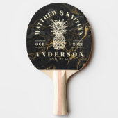 Gold Black Marble Tropical Pineapple Wedding Crest 卓球ラケット (裏面)