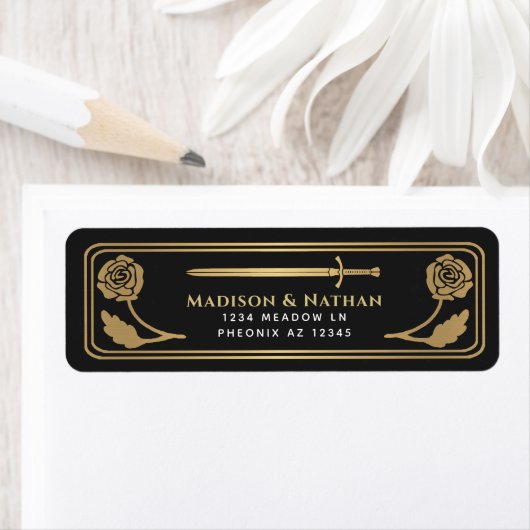 Gold Black Medieval Fantasy Sword Wedding Label ラベル (インサイチュ)