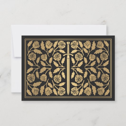 Gold Black Medieval Sword Wedding RSVP (裏面)