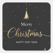 Gold & Black Merry Christmas Calligraphic スクエアシール (正面)