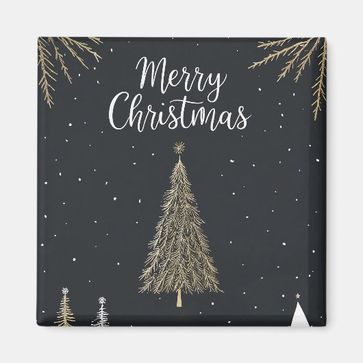 Gold & Black Merry Christmas Holiday Magnet マグネット (正面)