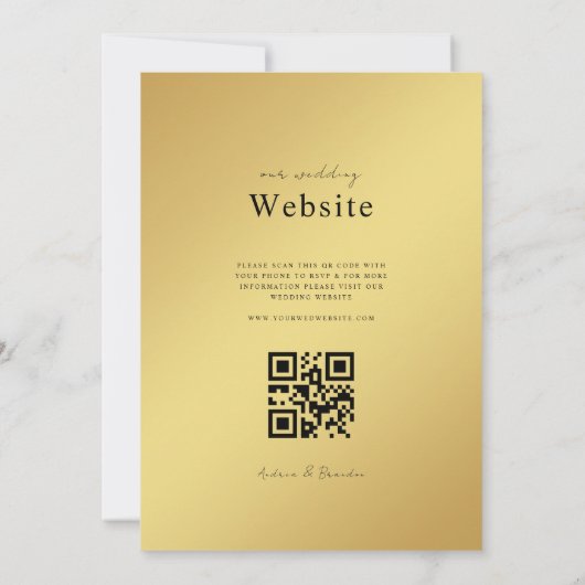 Gold & Black Metallic QR Code All in One Wedding 招待状 (裏面)