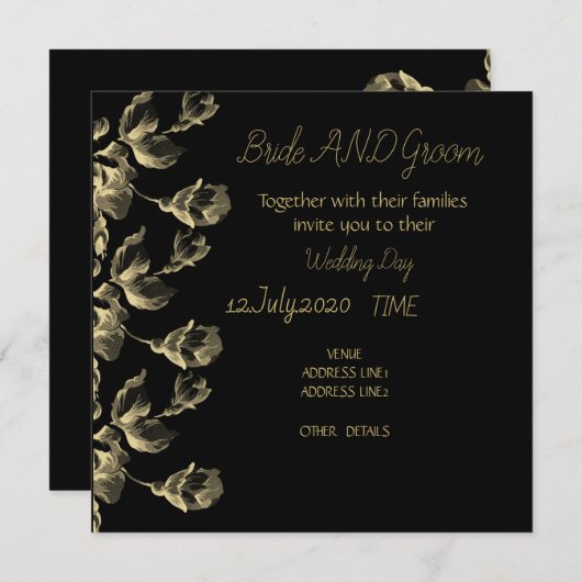 Gold black modern elegant wedding 招待状 (正面/裏面)