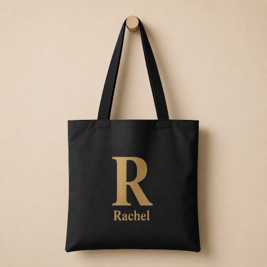 Gold/ Black Modern Minimal Monogram Name トートバッグ