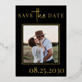 Gold black modern photo wedding save the date  箔招待状 (正面)