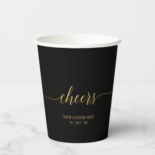 Gold & Black Modern Script Lettering Cheers Party 紙コップ (裏面)