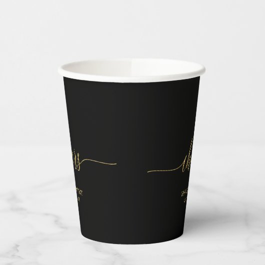Gold & Black Modern Script Lettering Cheers Party 紙コップ (左)