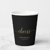 Gold & Black Modern Script Lettering Cheers Party 紙コップ (正面)