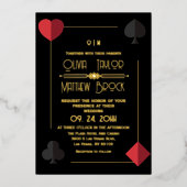 Gold Black Monogram Playing Card Wedding Invite 箔招待状 (正面)