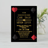 Gold Black Monogram Playing Card Wedding Invite 箔招待状 (立ち正面)