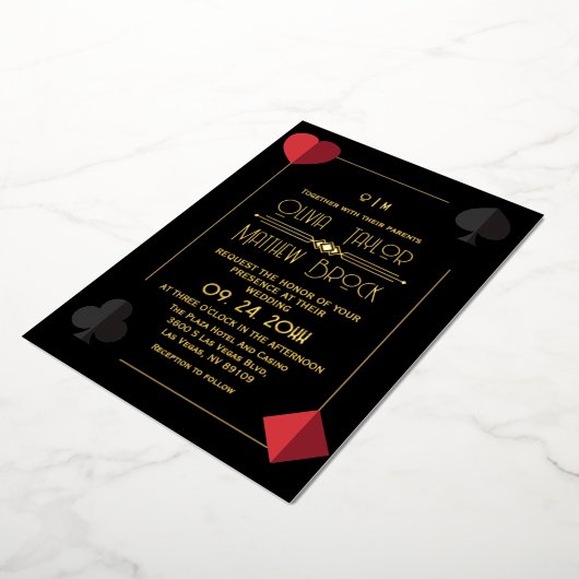 Gold Black Monogram Playing Card Wedding Invite 箔招待状 (回転した状態)