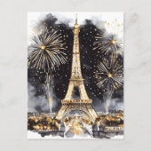 Gold Black Paris Eiffel Tower Happy New Year シーズンポストカード (正面)