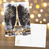 Gold Black Paris Eiffel Tower Happy New Year シーズンポストカード