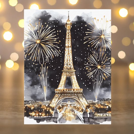 Gold Black Paris Eiffel Tower Happy New Year シーズンポストカード