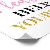 Gold Black Pink Confetti 'Help Yourself' Sign ポスター (角)