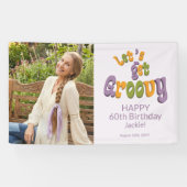 Gold Black Retro Groovy 60th Birthday Photo 横断幕 (横)