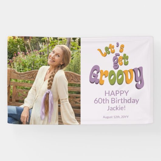 Gold Black Retro Groovy 60th Birthday Photo 横断幕 (横)