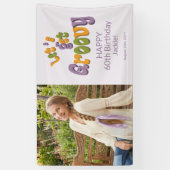 Gold Black Retro Groovy 60th Birthday Photo 横断幕 (縦)